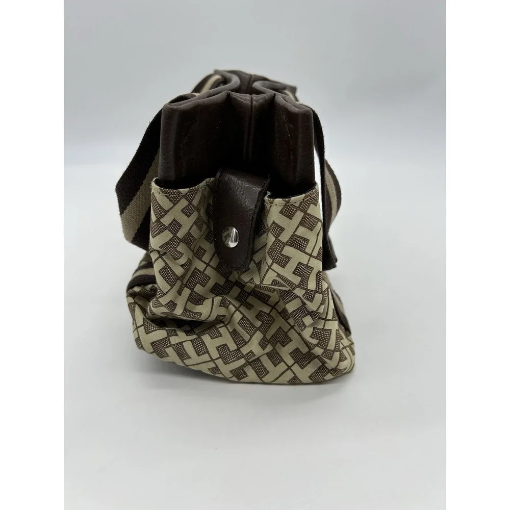 Tommy Hilfiger American Classics Monogram Satchel Handbag Canvas Brown Tote